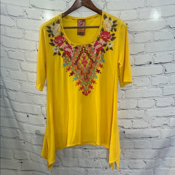 Johnny Was Tops - Johnny Was Bright Yellow Embroidered Top Size Medium Excellent Condition